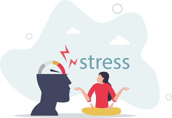 Stress and anxiety level, exhausted and fatigue from work causing depressed and mental illness concept.flat character life .