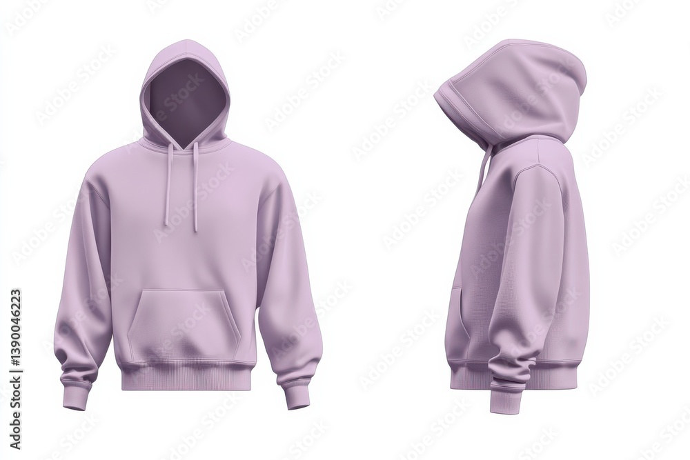 Poster Purple hooded sweatshirt displayed from multiple angles showcasing its design and texture in a simple layout