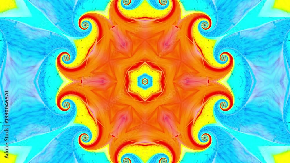 Poster 3d render vj loop tunnel kaleidoscope, kaleidoscopic structure vortex. motion graphic fractal backgr