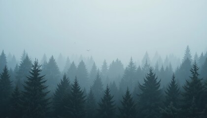 Fototapeta premium Misty forest landscape exploration remote woodland scenic nature photography serene environment aerial view tranquil concept