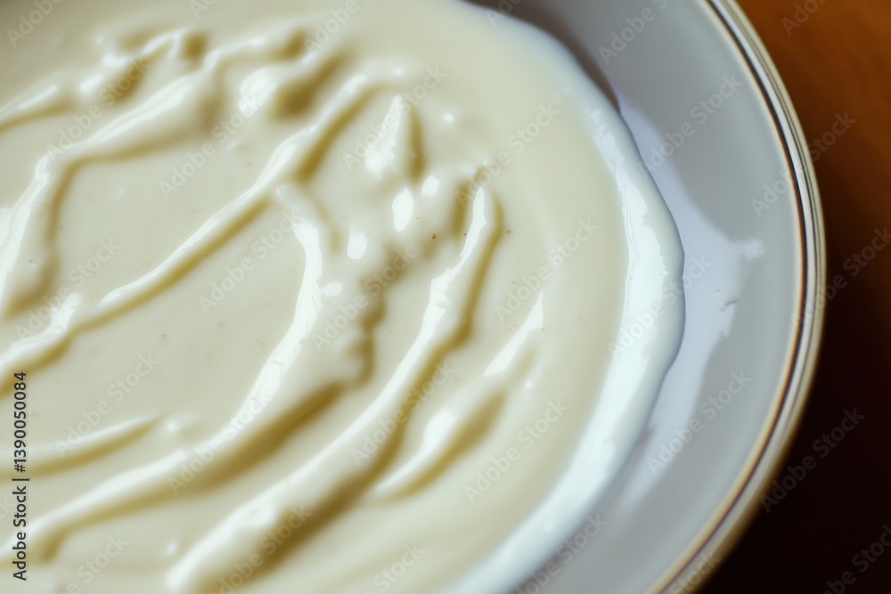 Poster smooth and creamy texture of freshly prepared sauce in a bowl on a wooden table