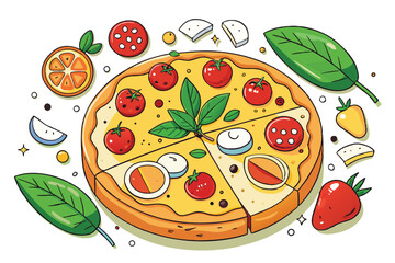 Hand-Drawn Italian Pizza Margherita Set with Ingredients – Vector Illustration