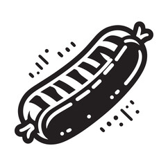 Sausage fast food vector illustration outline, silhouette on white background