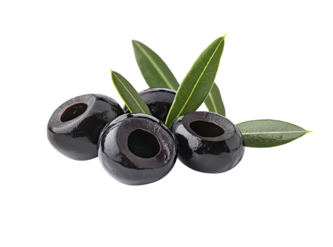 Black olives with leaves on Png Format and Transparent Background