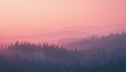 Serene sunrise over misty forest landscape tranquil wilderness photography natural environment wide angle reflection of peace