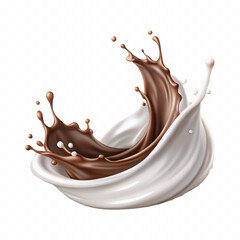 realistic 3d liquid chocolate and milk splash in wave style Isolated white background