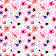 Watercolor abstract bold floral seamless pattern