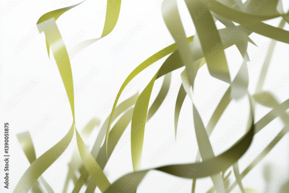 Leinwandbilder Swirling green ribbons create an abstract composition against a soft white background in a dynamic display of movement