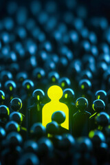 Obraz premium A bright yellow figure stands out in a crowd of dark, indistinct figures.