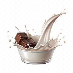 realistic 3d liquid chocolate and milk splash in wave style Isolated white background