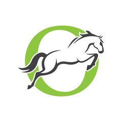 Initial Letter O Horse Logo Design Concept With Jumping Horse Symbol Vector Template
