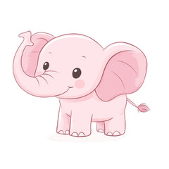 Naklejka premium Cute pink baby elephant waving happily 