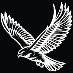 Eagle Silhouette Vector Design on Black Background - Falcon silhouette, American falcon, hawk silhouette