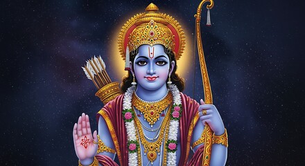 Fototapeta premium Majestic portrayal of the deity Rama, embodying divine virtue and courage