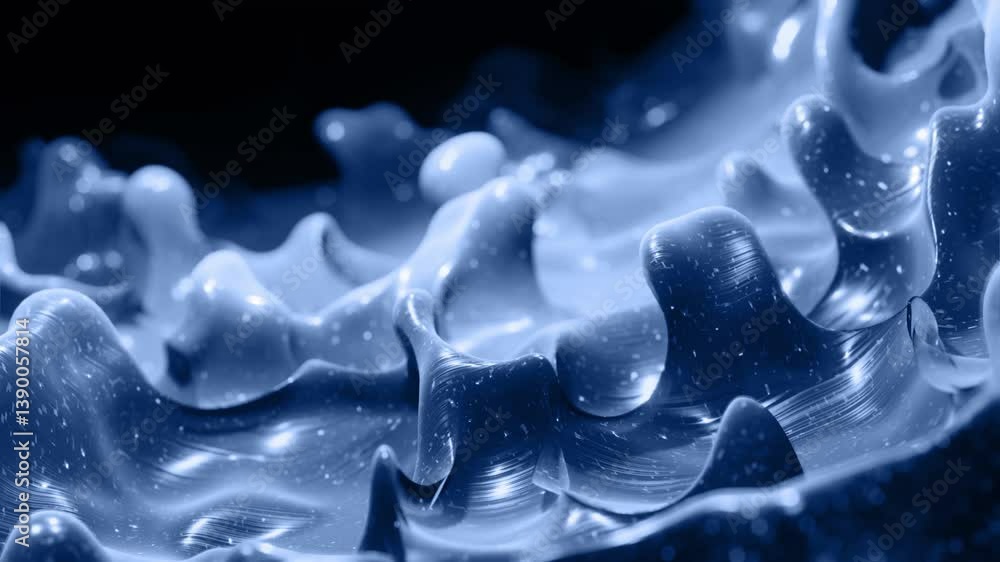 Poster fluid dynamics visualization: 4k monochrome liquid gradient animation with 3d droplets. - highlights