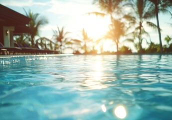 Plakat swimming pool at sunset