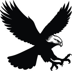 Eagle attacking silhouette vector design - American hawk, sihouette falcon in action design