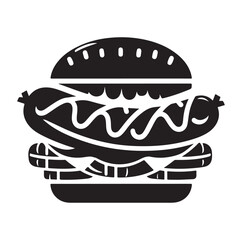 Sausage fast food vector illustration outline, silhouette on white background