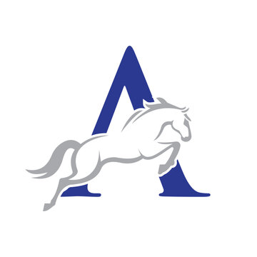 Initial Letter A Horse Logo Design Concept With Jumping Horse Symbol Vector Template
