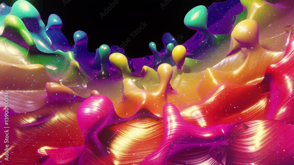Poster smooth abstract animation of liquid gradient rainbow color in 4k. bright glossy paint surface as abs