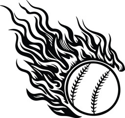 Flaming baseball, baseball ball with simple flame. Baseball softball ball vector illustration with hot rod flames. Baseball ball on fire