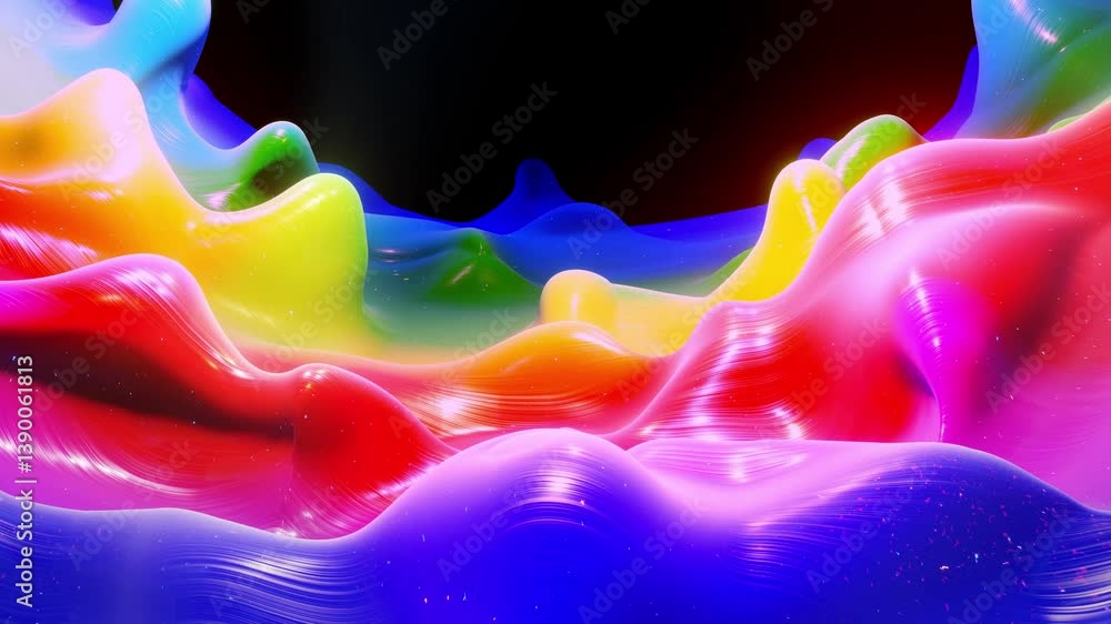 Poster smooth abstract animation of liquid gradient rainbow color in 4k. bright glossy paint surface as abs