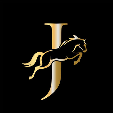 Initial Letter J Horse Logo Design Concept With Jumping Horse Symbol Vector Template