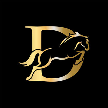 Initial Letter D Horse Logo Design Concept With Jumping Horse Symbol Vector Template