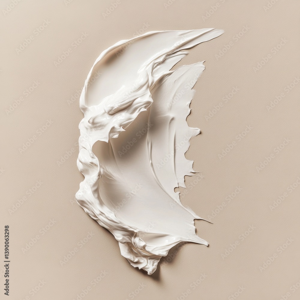 Aufkleber creamy white texture spreading on a soft beige background during artistic composition