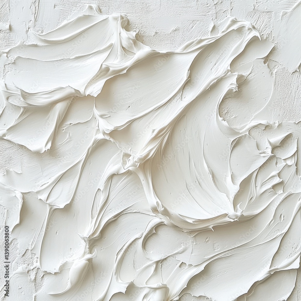 Poster textured white surface created with thick paint, showcasing intricate patterns and layering during s