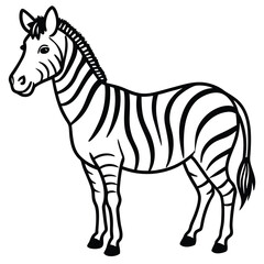 Zebra vector illustration standing isolated on white background with stripes and silhouette