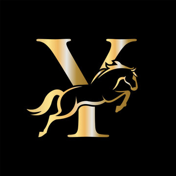 Initial Letter Y Horse Logo Design Concept With Jumping Horse Symbol Vector Template
