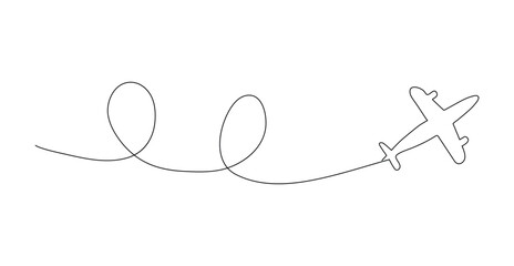 Airplane path in One Continuous line drawing,  Business Concept of world travel and international flight airline.