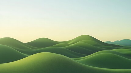 Serene rolling green hills at sunset.