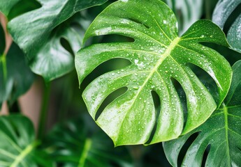 Fototapeta premium green leaf with water drops