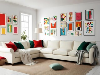 architecture living room with cozy modern colorful pillow throw blanket 