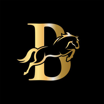 Initial Letter B Horse Logo Design Concept With Jumping Horse Symbol Vector Template