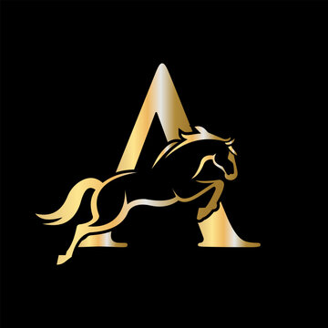 Initial Letter A Horse Logo Design Concept With Jumping Horse Symbol Vector Template