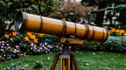 Antique telescope in park setting
