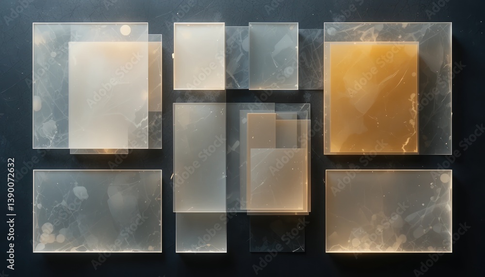 Poster abstract art composition featuring geometric shapes on a dark surface studio environment high-resolu