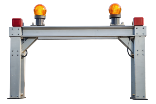 Industrial warning lights on a metal structure isolated with transparent background