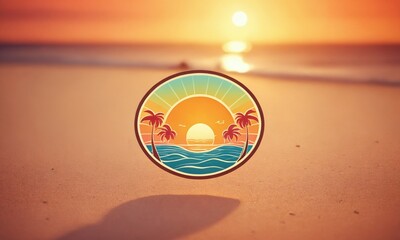 Sunset over ocean waves with colorful sky and palm trees at a serene beach location