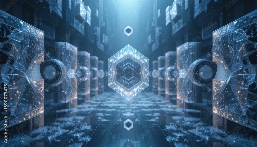 Fototapete futuristic technology simulation virtual environment digital art sci-fi atmosphere aerial perspectiv