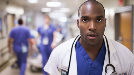 Obraz premium Emergency Response: A doctor in the emergency room, actively engaged in a high-stakes medical procedure, with a sense of urgency and teamwork. 