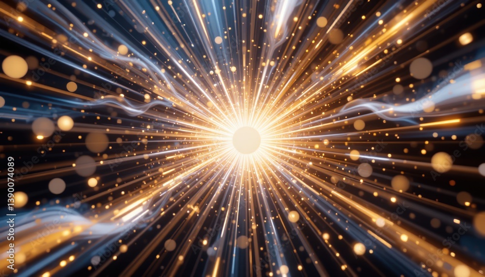 Poster dynamic burst of light and energy cosmic setting digital art abstract environment eye-level viewpoin