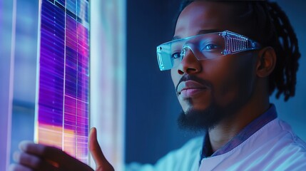 Scientist Analyzing DNA Sequences Using Futuristic Display

