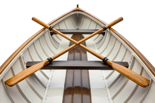 Rowboat interior with crossed wooden oars isolated with transparent background - Powered by Adobe