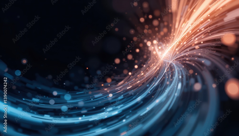Poster dynamic motion of light particles creating abstract patterns digital space visual art dark environme