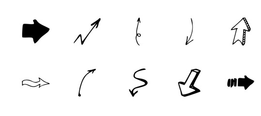 Arrow vector icon set in thin line style