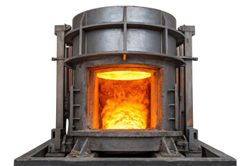 Industrial Furnace with Glowing Fire Inside for Metalwork Production isolated with transparent background